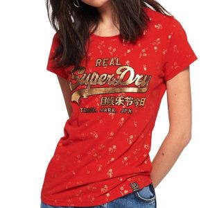 Koszulka turystyczna damska Superdry Vintage Logo Cny Floral. Czerwone koszulki sportowe Superdry, bez wzorów, z bawełny, bez ramiączek. Za 92,00 zł.