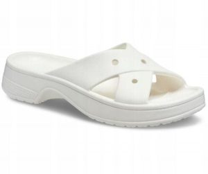 Klapki Dla Dorosłych Crocs Womens Cross Strap. Białe klapki Crocs, bez wzorów, z materiału, bez obcasa. Za 159,99 zł.