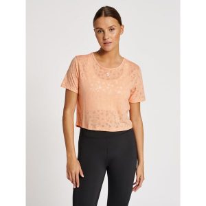 Damska koszulka crop top Hummel MT Iris Burnout. Brązowe topy Hummel, bez wzorów, sportowe, bez kołnierzyka, bez ramiączek. Za 172,50 zł.