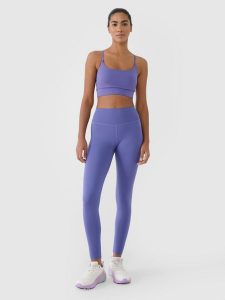 4F Legginsy treningowe szybkoschnące damskie - granatowe XL. Niebieskie legginsy 4f, bez wzorów, z dzianiny, z podwyższonym stanem. W wyprzedaży za 99,99 zł.
