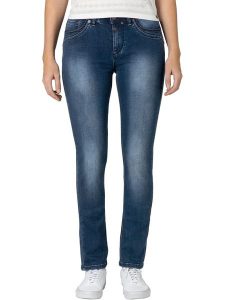 Timezone Dżinsy "Tahila" - Slim fit - w kolorze granatowym rozmiar: W32/L34. Niebieskie jeansy Timezone, z aplikacjami. Za 127,35 zł.