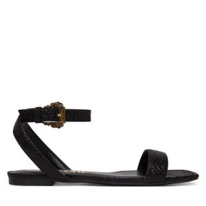 Sandały Versace Jeans Couture. Czarne sandały Versace Jeans Couture, bez wzorów, z jeansu, bez obcasa, na płaskiej podeszwie, bez zapięcia. Za 511,99 zł.