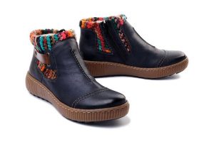 RIEKER Z6684-14 blue combination, botki damskie. Niebieskie botki Rieker, na zimę, bez wzorów, z wełny, bez obcasa, bez zapięcia. Za 349,90 zł.