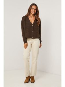 Soft Cashmere Kardigan w kolorze brązowym rozmiar: 38/40. Brązowe kardigany Soft Cashmere, bez wzorów, prążkowane, bez ramiączek. Za 183,15 zł.