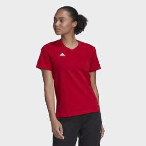 Koszulka piłkarska damska Adidas Entrada 22 Jersey. Czerwone bluzki ADIDAS, l, bez wzorów, z jersey, sportowe, bez kołnierzyka, bez ramiączek. Za 69,88 zł.
