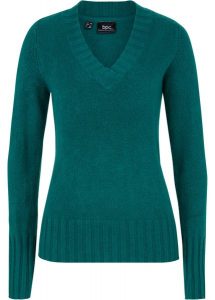 Sweter z dekoltem w serek. Zielone swetry klasyczne bonprix, bez kołnierzyka. Za 62,99 zł.