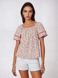 Marks & Spencer Bluzka w kolorze różowo-kremowym rozmiar: 40. Brązowe bluzki Marks & Spencer, bez wzorów, z bawełny, bez kołnierzyka, bez ramiączek. Za 39,31 zł.