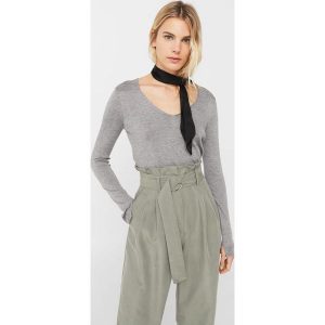 Mango - Sweter. Szare swetry klasyczne marki Mango, z dzianiny, z krótkim rękawem. W wyprzedaży za 49,90 zł.