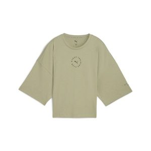 Damska skrócona koszulka PUMA x HYROX Lifestyle PUMA Lux Army Green. Zielone bluzki Puma, bez wzorów, sportowe, bez kołnierzyka, bez ramiączek. Za 179,00 zł.