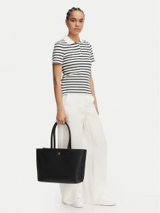 Tommy Hilfiger Torebka Th Logotape Tote AW0AW18742 Czarny. Czarne shopper bag TOMMY HILFIGER, bez wzorów, ze skóry, bez dodatków. Za 649,99 zł.