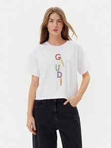 Gaudi T-Shirt 511BD64027 Biały Regular Fit. Białe t-shirty Gaudi, l, bez wzorów, z bawełny, bez kołnierzyka, bez ramiączek. Za 189,99 zł.