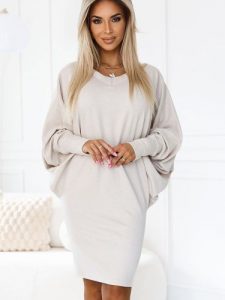 Sukienka Model 402-7 Beige - Numoco. Brązowe sukienki NUMOCO, na co dzień, l, bez wzorów, z elastanu, wizytowe, bez kołnierzyka, plus size, bez ramiączek, proste. Za 254,00 zł.