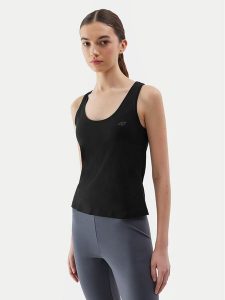 4F Top 4FWSS24TSLEF041 Czarny Slim Fit. Czarne topy 4f, xs, bez wzorów, z bawełny, bez kołnierzyka, bez ramiączek. Za 39,99 zł.