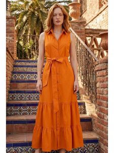 SOULSHAE Sukienka w kolorze pomarańczowym rozmiar: L/XL. Pomarańczowe sukienki SOULSHAE, l, bez wzorów, z tkaniny, bez kołnierzyka, bez ramiączek, maxi. Za 150,95 zł.