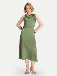 Swing Sukienka koktajlowa 5AK04900 Zielony Regular Fit. Zielone sukienki Swing, bez wzorów, z syntetyku, wizytowe, bez kołnierzyka, bez ramiączek. Za 672,99 zł.