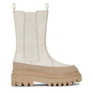 Sztyblety Calvin Klein Jeans. Botki Calvin Klein Jeans, bez wzorów, z jeansu, bez obcasa, na płaskiej podeszwie, bez zapięcia. Za 539,99 zł.