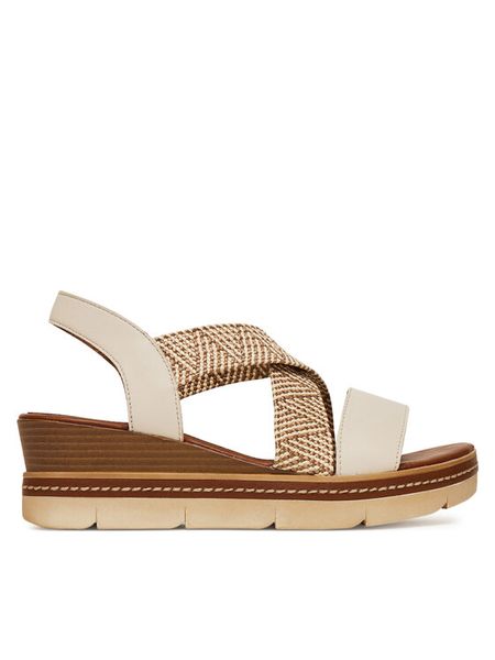 Remonte Sandały D2L54-60 Beżowy. Brązowe sandały Remonte, bez wzorów, ze skóry, bez obcasa, na koturnie, bez zapięcia. Za 279,99 zł.