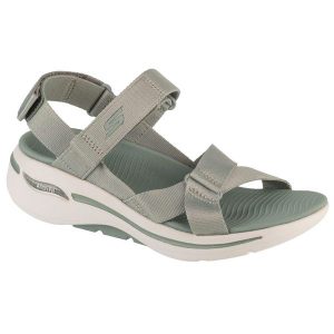 Sandały damskie, Go Walk Arch Fit Sandal - Attract. Szare sandały Skechers, bez wzorów, bez obcasa, bez zapięcia. Za 259,99 zł.