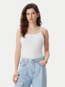 Tommy Jeans Top Essential DW0DW20675 Écru Slim Fit. Topy Tommy Jeans, xl, bez wzorów, z bawełny, bez kołnierzyka, bez ramiączek. Za 69,99 zł.