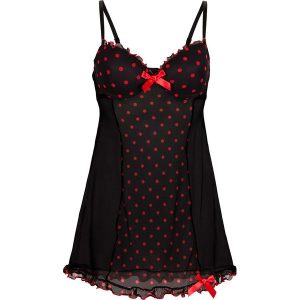 Koszulka "babydoll" + stringi (2 części) bonprix czarno-czerwony. Koszule nocne marki bonprix. Za 89,99 zł.