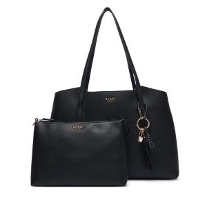Torebka Guess. Czarne shopper bag Guess, z aplikacjami, bez dodatków. Za 634,99 zł.