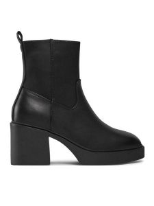 ONLY Botki 15304864 Czarny. Czarne botki ONLY, bez wzorów, ze skóry, bez obcasa, na słupku, bez zapięcia. Za 339,99 zł.