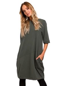 Made of emotion Sukienka w kolorze khaki rozmiar: M. Brązowe sukienki Made Of Emotion, m, bez wzorów, bez kołnierzyka, bez ramiączek, mini. Za 196,95 zł.