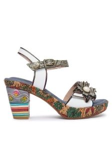 Laura Vita Sandały Nellao 31 Szary. Szare sandały LAURA VITA, bez wzorów, ze skóry, bez obcasa, na słupku, bez zapięcia. Za 439,99 zł.