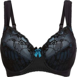 Biustonosz minimizer z wyściełanymi ramiączkami. Czarne biustonosze bonprix, bez wzorów, z koronki. Za 77,99 zł.