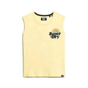 Damski tank top Superdry. Żółte topy Superdry, bez wzorów, bez kołnierzyka, bez ramiączek. Za 121,10 zł.