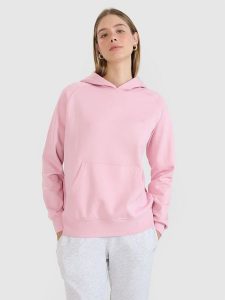 4F Bluza dresowa nierozpinana z kapturem damska - różowa M. Czerwone bluzy 4f, m, bez wzorów, z bawełny, z kapturem. Za 149,99 zł.