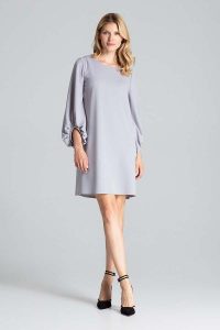 Szara Luźna Sukienka z Bufiastym Rękawem 3//4. Szare sukienki Figl, l, bez wzorów, z elastanu, bez kołnierzyka, bez ramiączek. Za 269,00 zł.