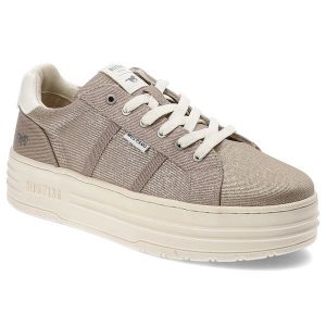 Złote Sneakersy Mustang Sportowe Obuwie Damskie. Żółte buty sportowe Mustang, bez wzorów, z materiału, bez zapięcia, trekkingowe. Za 229,00 zł.
