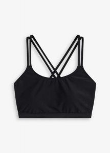 Biustonosz bikini bustier ze skrzyżowanymi ramiączkami. Czarne bikini bonprix, bez wzorów. Za 74,99 zł.