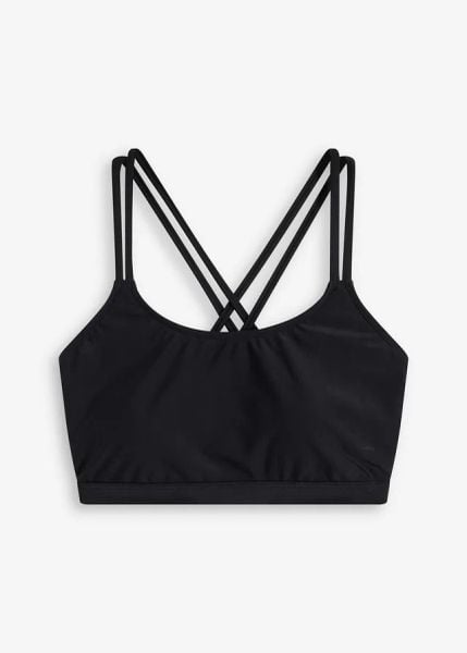 Biustonosz bikini bustier ze skrzyżowanymi ramiączkami. Czarne bikini bonprix, bez wzorów. Za 79,99 zł.