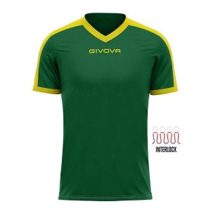 Koszulka piłkarska dla dorosłych Givova Revolution Interlock. Zielone bluzki Givova, bez wzorów, sportowe, bez kołnierzyka, bez ramiączek. Za 86,50 zł.