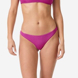 Dół kostiumu kąpielowego damski Decathlon Lulu Folk. Fioletowe bikini DECATHLON, bez wzorów, z elastanu. Za 49,99 zł.