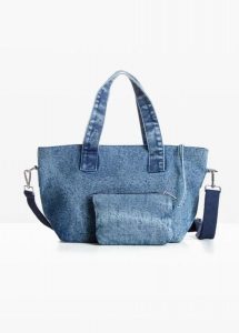 Torba typu shopper. Niebieskie shopper bag bonprix, bez wzorów, z denimu, duże, bez dodatków. Za 134,99 zł.
