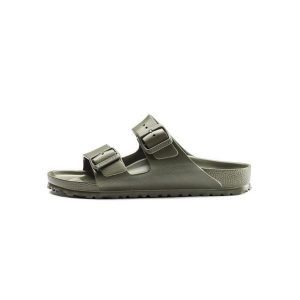 Klapki damskie Birkenstock Arizona Birkoflor. Zielone klapki Birkenstock, bez wzorów, z materiału, bez obcasa. Za 357,00 zł.