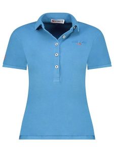 Geographical Norway Koszulka polo "Kars" w kolorze niebieskim rozmiar: XL. Niebieskie bluzki Geographical Norway, xl, bez wzorów, z bawełny, bez kołnierzyka, bez ramiączek. Za 96,60 zł.