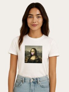 WOOOP Koszulka "Mona Lisa Bubble" w kolorze białym rozmiar: L. Białe bluzki Wooop, l, bez wzorów, z bawełny, bez kołnierzyka, bez ramiączek. Za 56,99 zł.