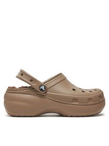 Crocs Klapki Classic Platform Lined Clog W 207938 Brązowy. Brązowe klapki Crocs, bez wzorów, z tworzywa sztucznego, bez obcasa. Za 189,99 zł.