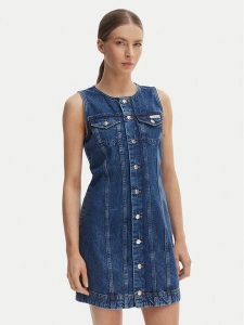 Calvin Klein Jeans Sukienka jeansowa LV047F761G Granatowy Slim Fit. Niebieskie sukienki Calvin Klein Jeans, xxl, bez wzorów, z bawełny, bez kołnierzyka, bez ramiączek. Za 489,99 zł.