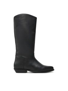 Bronx Kozaki Kendr-A 14345-H Czarny. Czarne kozaki Bronx, bez wzorów, ze skóry, bez obcasa, na płaskiej podeszwie, bez zapięcia. Za 679,99 zł.