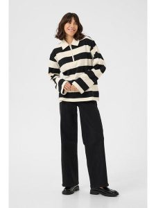 Kaffe Koszulka polo w kolorze kremowo-czarnym rozmiar: M. Brązowe bluzki Kaffe, m, bez wzorów, z bawełny, bez kołnierzyka, bez ramiączek. Za 130,81 zł.