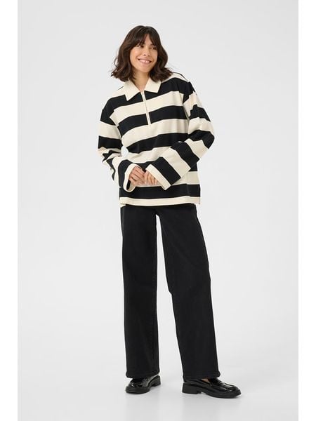 Kaffe Koszulka polo w kolorze kremowo-czarnym rozmiar: M. Brązowe bluzki Kaffe, m, bez wzorów, z bawełny, bez kołnierzyka, bez ramiączek. Za 131,12 zł.