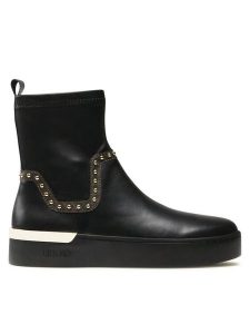 Liu Jo Botki Silvia 88 BF3051 EX212 Czarny. Czarne botki Liu Jo, bez wzorów, ze skóry, bez obcasa, na płaskiej podeszwie, bez zapięcia. Za 599,99 zł.