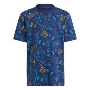 Koszulka adidas x Star Wars Young Jedi. Niebieskie bluzki ADIDAS, bez wzorów, z bawełny, retro, bez kołnierzyka, bez ramiączek. W wyprzedaży za 97,25 zł.