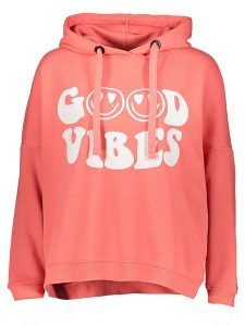 Miss goodlife Bluza "Good vibes" w kolorze koralowym rozmiar: L. Różowe bluzy miss goodlife, l, bez wzorów, z bawełny, z kapturem. Za 188,85 zł.
