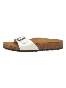 Birkenstock Klapki "Madrid" w kolorze kremowym rozmiar: 39. Brązowe klapki Birkenstock, bez wzorów, z otwartym noskiem, bez obcasa. Za 218,05 zł.